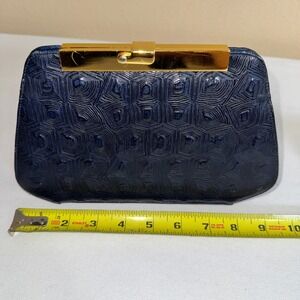 Frenchy of California Vintage Navy Blue Textured Geometric Gold Frame Clutch Bag